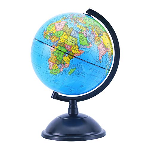 Exerz 20cm Globo Terráqueo - Mapa Español - Educativo Globo Girable Decoración de Escritorio - Mapa Político Geográfica/Moderna - Diámetro 20cm
