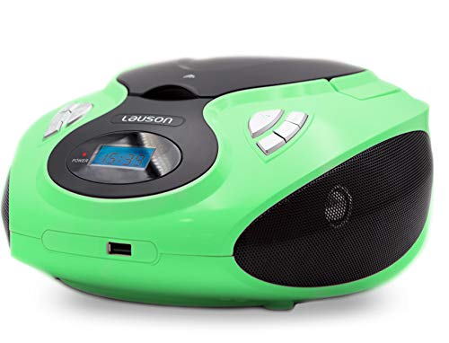 Lauson MX14 Radio FM Sintonizador Pantalla LCD y Reproductor de CD Portátil con USB | Lector USB para Reproducir Música MP3 | CD Player con Salida de Auriculares 3.5mm y Altavoces Incorporados (Verde)