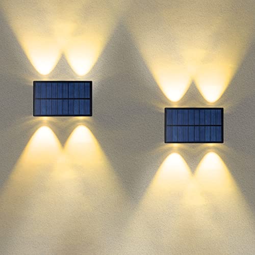 YOHAYO Lámparas Solares para Exterior Arriba Abajo, Lámparas de Seguridad 2 Modos de Iluminación, Impermeable IP54, Luz de Pared Jardín Blanco Cálido 2 Piezas
