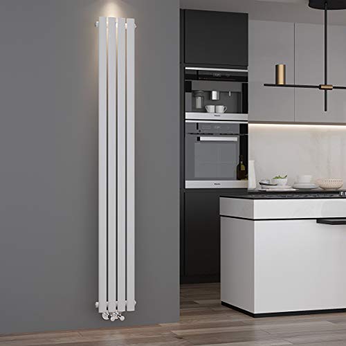 ELEGANT Radiador de panel de diseño tubular, 1800 x 236 mm, color blanco, una sola capa, conexión central, tubo vertical
