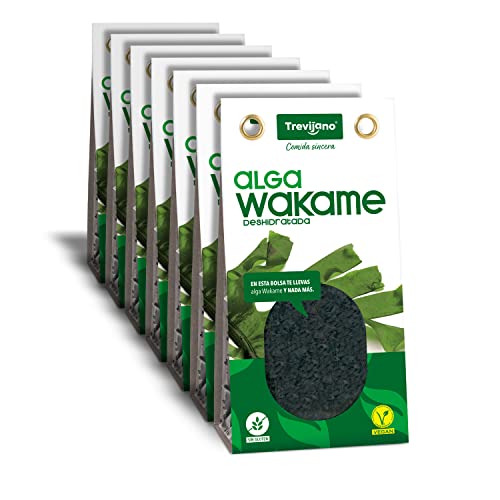 TREVIJANO Pack de 7 bolsas - Alga Wakame Deshidratada de forma Natural - 50g. Producto Apto para Veganos, Sin Gluten, Sin Aditivos y Fácil de Preparar