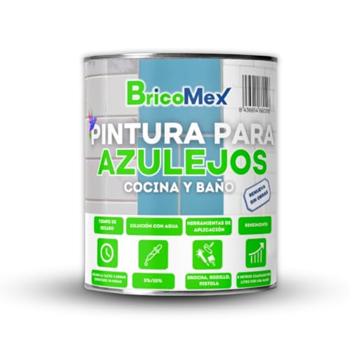 BRICOMEX Pintura para Azulejos Acabado Satinado | Gran Adherencia | Secado Rápido | Resistente al moho y hongos (750 ML, BLANCO)