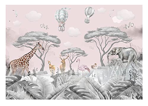 Papel Pintado Infantil Selva Animales - impresión de látex - Incluye Pegamento - Fotomurales Pared Tejido No Tejido Decorativos Murales Fotográfico XXL Moderno Decoración de Paredes (368x254 cm)