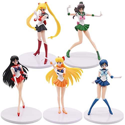 IQEPXTGO Sailor Moon Figura De Acción Popular Anime Modelo Estatua De PVC, Muñeca Coleccionable Juguetedecoración Colección Collectibles De Adornos Escritorio, Regalo De Cumpleaños 5pcs