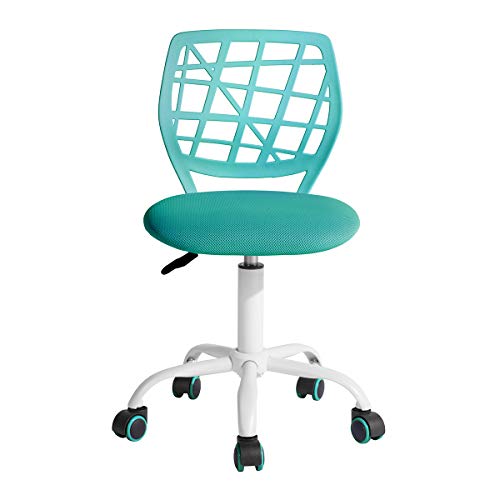 FurnitureR Silla de oficina, silla de escritorio de altura ajustable, asiento giratorio de tela, silla de trabajo ergonómica sin reposabrazos, turquesa
