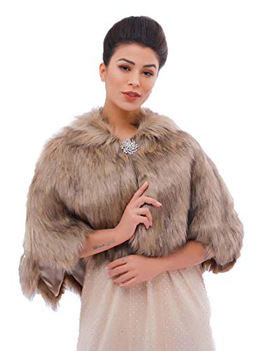 Ushiny Chal de piel sintética y estola de boda, bufanda de piel de invierno para mujeres y niñas (marrón), marrón, talla única