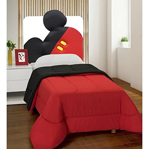 ONEK-DECCO Cabecero de Cama tapizado en Polipiel Mod. Mickey Mouse para Cama de niño (130 cm. Alto). (90x130, Blanco-Negro-Rojo)