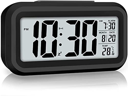 Despertador Digital, Alarma Digital con Temperatura, no Tic-TAC, Reloj de Mesa de Viaje con Pantalla de números LED Grande