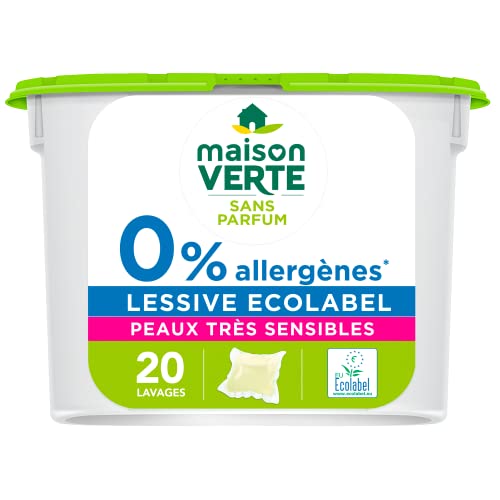 Maison Verte - Detergente - Cápsulas 0% Alérgenos - Pieles muy sensibles - Sin perfume - Ecológico - 20 lavados