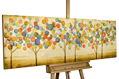 Kunstloft® Cuadro en acrílico 'Hojas de otoño Multicolor' 150x50cm | Original Pintura XXL Pintado a Mano | Árboles en el Bosque Abstracto Dorado Multicolor | Cuadro acrílico de Arte Moderno