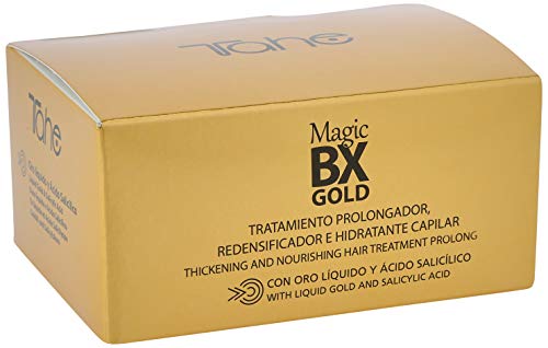 Tahe Magic BX Gold Tratamiento Capilar Redensificador Hidratante de Larga Duración, Caja de 5 Ampollas 10 ml. Brillo Infinito, Melena Densa, Suavidad Extrema