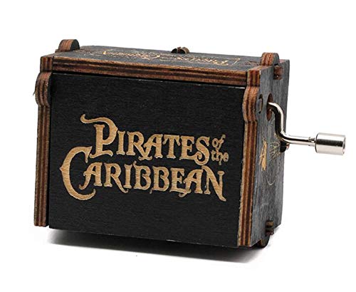 Cuzit Caja de música de juguete de piratas del Caribe de madera con manivela, caja musical para manualidades, regalos para cumpleaños, Navidad, día de San Valentín