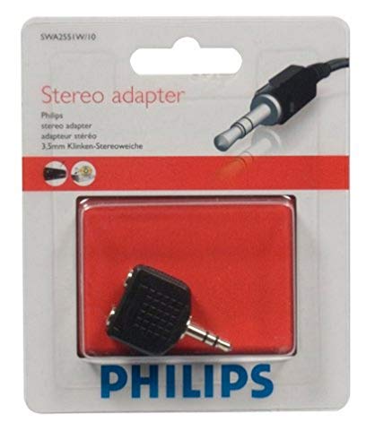 Philips SWA2551W - Adaptador estéreo 2/1 para Auriculares (3.5 mm), Negro