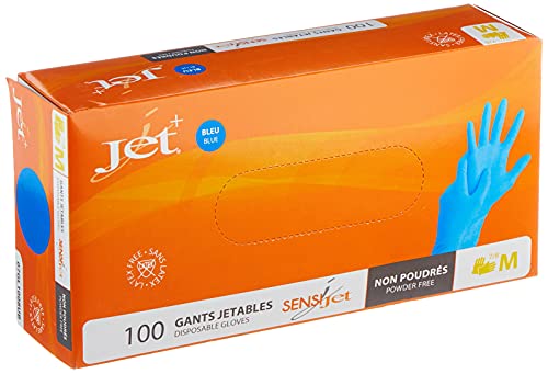 Jet + Guantes de vinilo multiusos, sin polvo, desechables, extra fuertes - Caja de 100 - Talla M