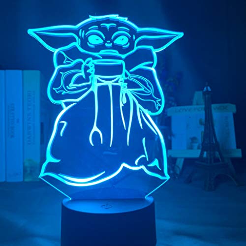 Lámpara 3d Baby Yoda Bowl of Soup Figure Kids Dormitorio Decoración Luz Mesita de noche Led Niño Luz de noche Mini Yoda Meme Regalo