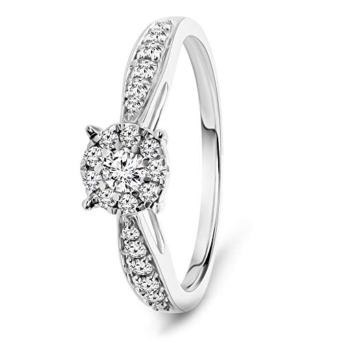 Miore anillo sortija de compromiso para mujer oro blanco 9kt 375 con diamantes talla brillante 0,30 ct