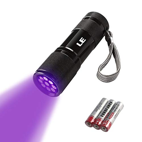 LE Linterna Ultravioleta, UV Linterna 9 LED de Mano Portátil Detectar Manchas de Orina de Mascota, 395nm Luz Negra Luz Ultravioleta, Impermeable IPX4, 3 AAA Pilas Incluidas