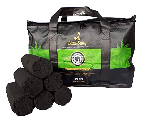 BlackSellig 10 kg de barras de coco para barbacoa, briquetas XXL de carbón puro de coco, calidad profesional perfecta
