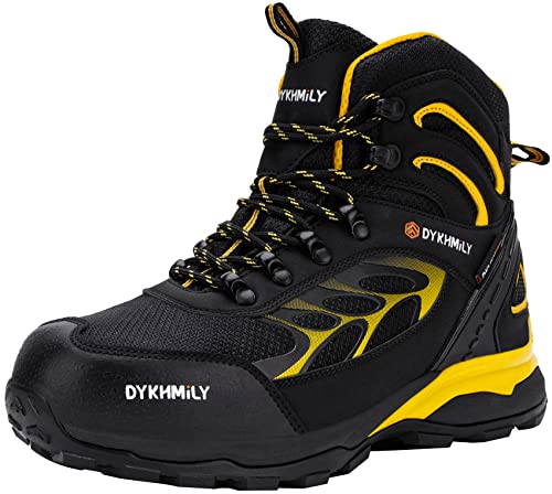DKMILY DRY Botas de Seguridad Hombre Dinámico Impermeable Cabeza de Acero Zapatos de Seguridad Antideslizante Antiestático(Negro Amarillo,41)