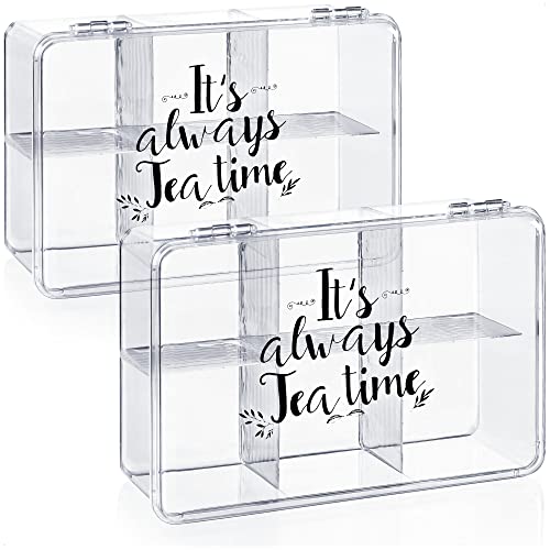com-four® 2X Caja de Almacenamiento para Las bolsitas de té - Caja de plástico Transparente con 6 Compartimentos (02 Piezas - It's Always Teatime)