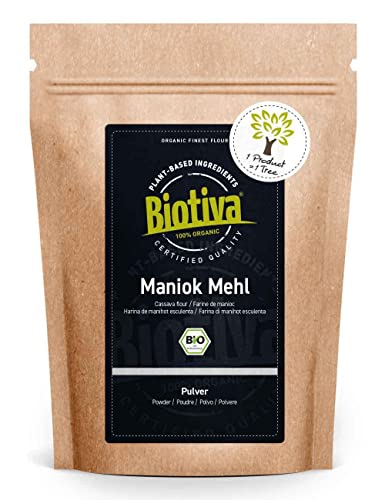 Biotiva Harina de mandioca 1000g - sustituto de la harina sin gluten - alto contenido en almidón - ideal para pan y panecillos - 100% vegano - controlado y envasado en Alemania