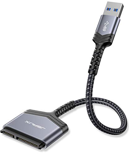JSAUX Adaptador USB 3.0 a SATA III de 2,5 Pulgadas- Adaptador de Disco Duro SSD/HDD Cable de Nylon [Soporta UASP SATA III] Compatible con Windows, MacOS, ChromeOS, Linux gris