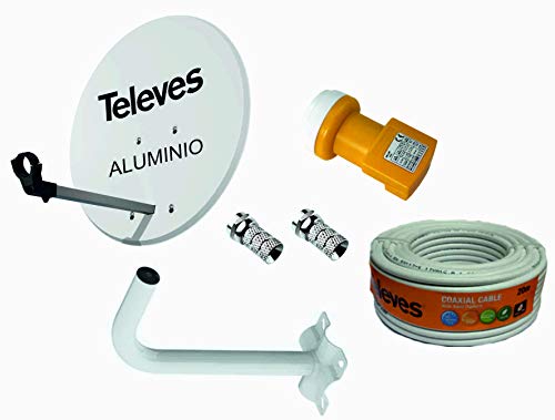 Kit Antena PARABOLICA para Astra TELEVES 63cm Aluminio + Rollo DE Cable 20 MT + Soporte A Pared + CONECTOES Y LNB