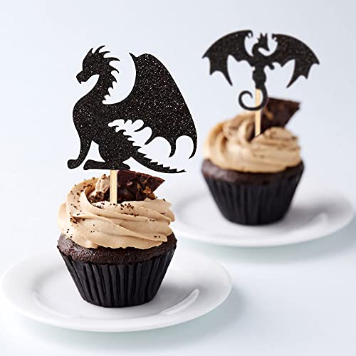 JeVenis Set de 24 Dragon Cupcake Topper Decoración de Pastel de dragón Ideas de Fiesta de cumpleaños de Dragon Knight