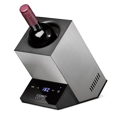 CASO WineCase One Inox - Enfriador de vino de diseño para una botella, rango de temperatura de 5 a 18 °C, para botellas de hasta 9 cm de diámetro, sensor táctil, carcasa de acero inoxidable
