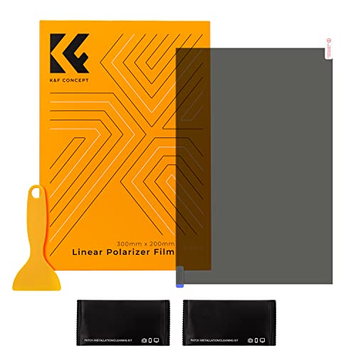 K&F Concept 1PCS Película Polarizante Autoadhesiva, 300 x 200 x 0,2 mm, Lineal 90 Grados, con Free Squeegee Paño Limpieza