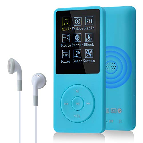 COVVY Slim Reproductor de música 8 GB portátil sin pérdida de Sonido de 70 Horas de Pantalla Reproductor de MP3 hasta 64 GB (Azul Claro)