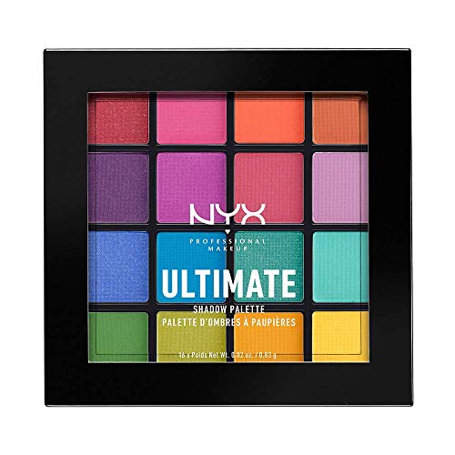 NYX Professional Makeup Paleta de sombra de ojos Ultimate Shadow Palette, Pigmentos compactos, 16 sombras, Acabados mate, satinados y metalizados, Tono: Brights