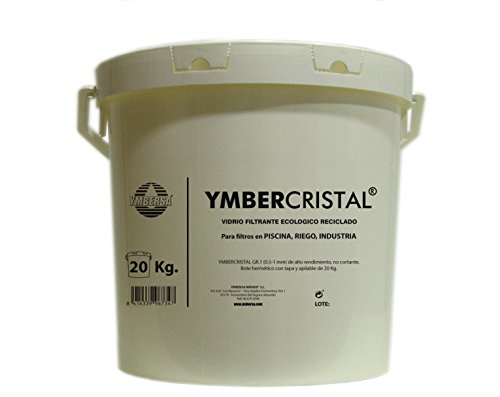 YMBERSA YmberCristal Vidrio - Glass - Cristal granulado filtrante ecológico Reciclado Gr. 1 (0.5-1mm). Bote con asa y hermético 20 Kg