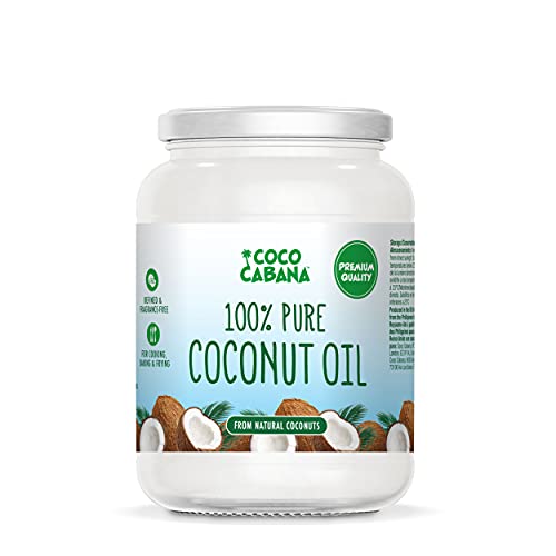 Coco Cabana Aceite de coco 100% puro, 1 litro, de primera calidad, vegano, sin gluten y sin lácteos, producto de belleza natural para la piel, el cabello y la cocina Blanco