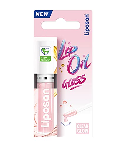 Liposan Lip Oil Gloss Clear Glow (1 x 5,5 ml), brillo labial con efecto volumen, bálsamo labial hidratante con acabado brillante, cuidado labial con fórmula vegana