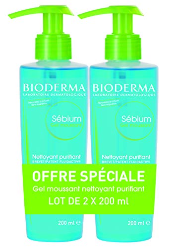 Bioderma - SEBIUM - Gel espumante - Limpia y purifica suavemente - Limite la secreción del sebo - pieles sensibles mixtas a grasas - Pack de 2 x 200 ml