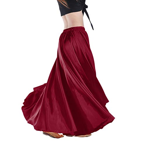 Falda Larga Color Sólido Satén Mujer Falda De Danza De Vientre Profesional Swing Maxi Ropa Vino Rojo Un tamaño