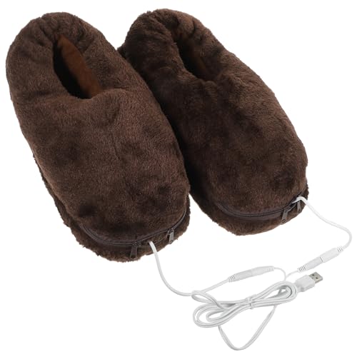 Healifty Pantuflas de calefacción eléctrica USB, calentador de pies, zapatos eléctricos con calefacción, zapatos de invierno para adultos, color marrón (mediano), Black, Medium