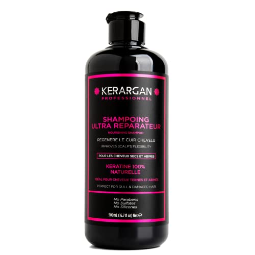 Kerargan - Champú de queratina y aceite de argán para fortalecer y proteger el cabello - Ideal para el alisado - Para cabellos secos y dañados - Sin sulfatos, parabenos ni siliconas - 500 ml