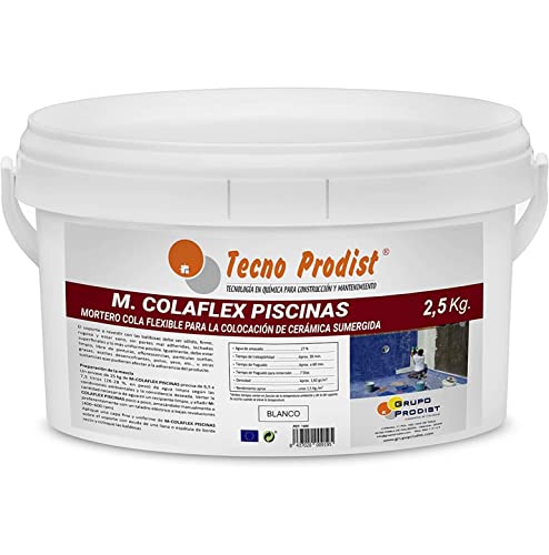 M-COLAFLEX PISCINAS de Tecno Prodist (2,5 Kg) Adhesivo cementoso mejorado flexible ideal para la colocación de baldosas en contacto permanente con agua como piscinas, depósitos agua, etc (Blanco)