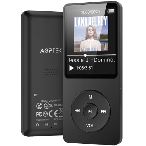 AGPTEK 32GB MP3 Reproductor, 1.8' Pantalla MP3 HiFi Música Portátil sin Pérdida, MP3 Player con Line-in,Altavoz,Radio FM,Grabación,E-Book, Soporta 128GB TF(No Incluido)