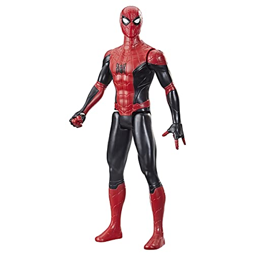 Spider-Man Figura de acción Nuevo Traje Negro y Rojo de 30 cm de Marvel Titan Hero Series, Inspirado en la película, niños a Partir de 4 años