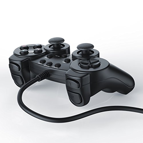 CSL - Gamepad Controlador de Mando para Playstation 2 PS2 con Doble vibración - Negro