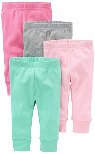 Simple Joys by Carter's 4-Pack Pant Pantalones, Verde Menta/Rosa/Gris, 6-9 Meses (Pack de 4) bebés niñas
