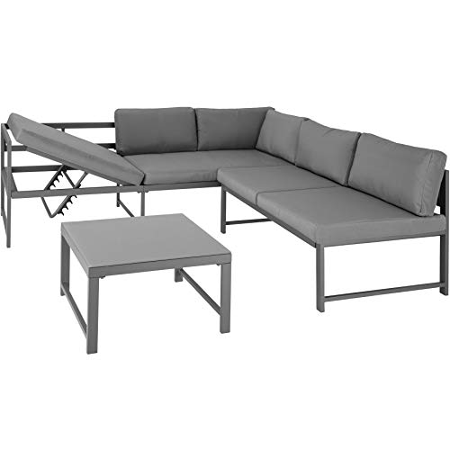 TecTake 403902 Conjunto de Muebles de jardín, Set de sofá esquinero con Estructura de Aluminio Inoxidable y Mesa con Tablero de Cristal para el Patio, Mobiliario de Exterior