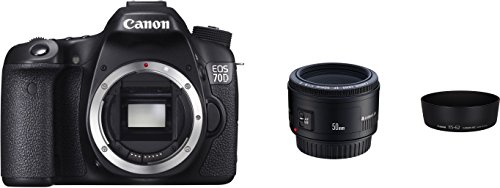 Canon EOS 70D con EF 50 mm f/1.8 II y Parasol ES-62 W cámara (Sensor MPCMOS, 19 sensores de Cruces AF), Color Negro