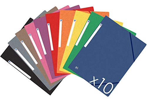 Oxford Top File, Carpetas A4 con Goma Elástica y 3 Solapas. Colores VIVOS Surtidos. Pack 10 Carpetas
