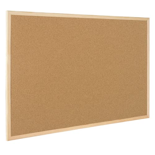 Raylu Paper® – Tablero de corcho natural con marco de madera de pino, tablón de anuncios con señalizadores y kit de montaje. (60 X 40 cm)