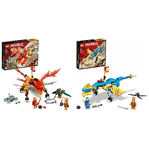 LEGO 71762 Ninjago Dragón del Fuego EVO de Kai, Set con Figuras de Guerreros + 71760 Ninjago Dragón del Trueno EVO de Jay, Set de Juego de Ninjas