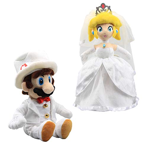 uiuoutoy Super Mario Odyssey Bros Peluche Juguetes Vestido De Novia Bowser Koopa Mario Peach Princess Muñecas Regalo (Mario & Peach Princess)
